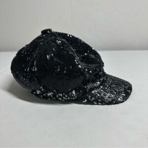 Justice Sequin Black Cadet Style Cap One Size Black Silver Elastic Back